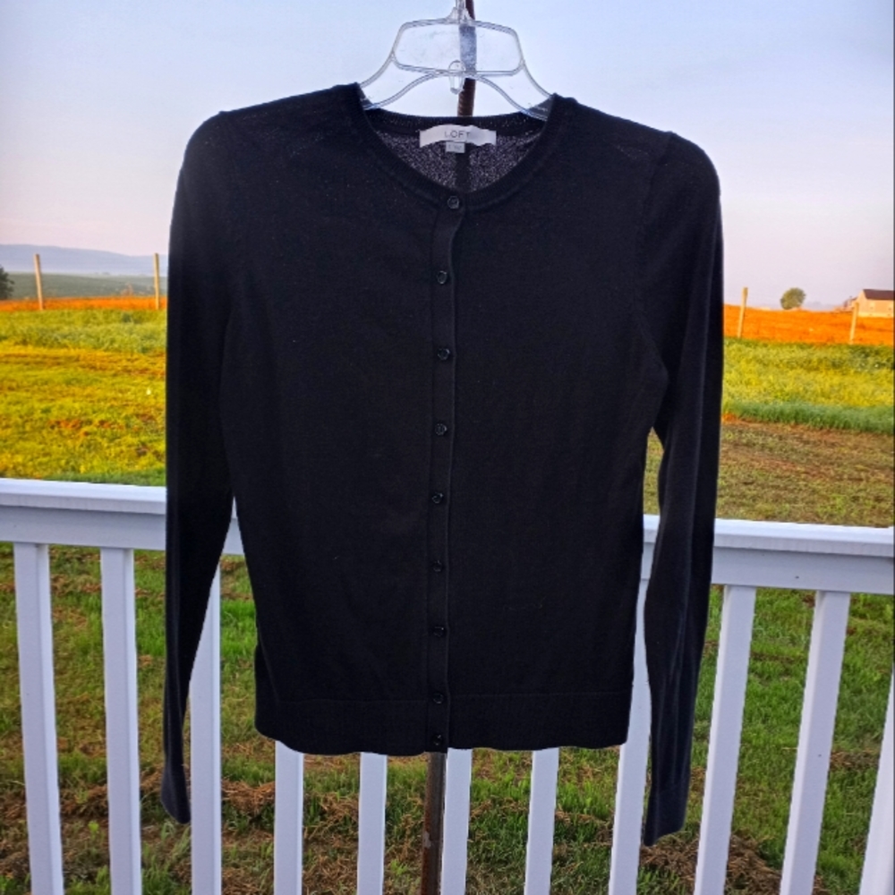 Ann Taylor Loft Black Cotton Cardigan Size Small